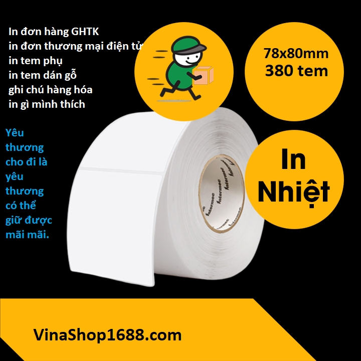 Decal nhiệt in tem nhãn khổ 78x80mm, cuộn 30m