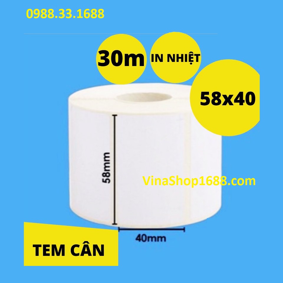 Decal nhiệt 58x40mm, 1 tem/hàng, cuộn 600 tem